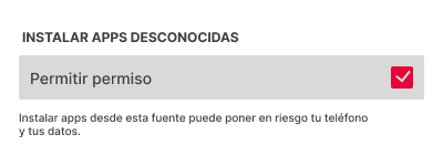 Permite descargas desde orígenes desconocidos